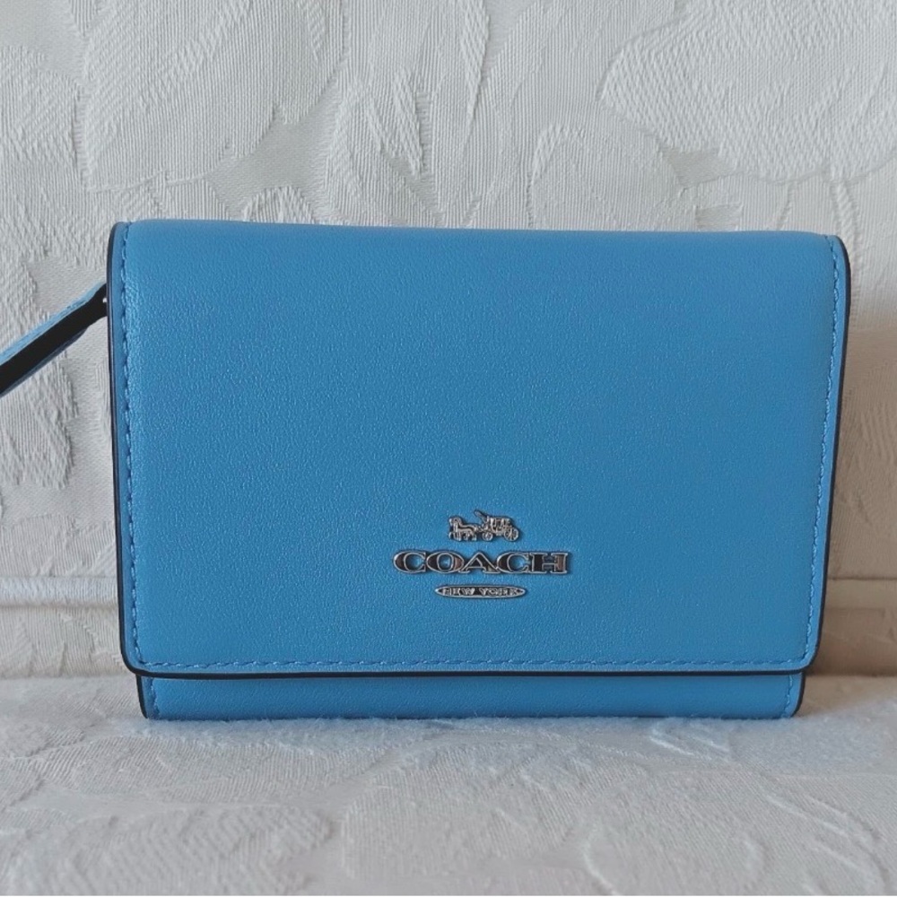 NWT Coach CR799 Micro Snap Wallet Refined Calf Leather - Pool Blue